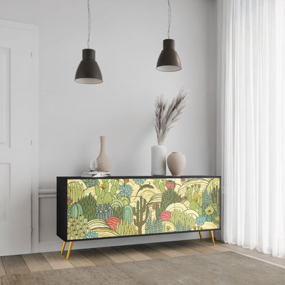 SUCCULENTS KALEIDOSCOPE 3-Door Sideboard in Black Finish