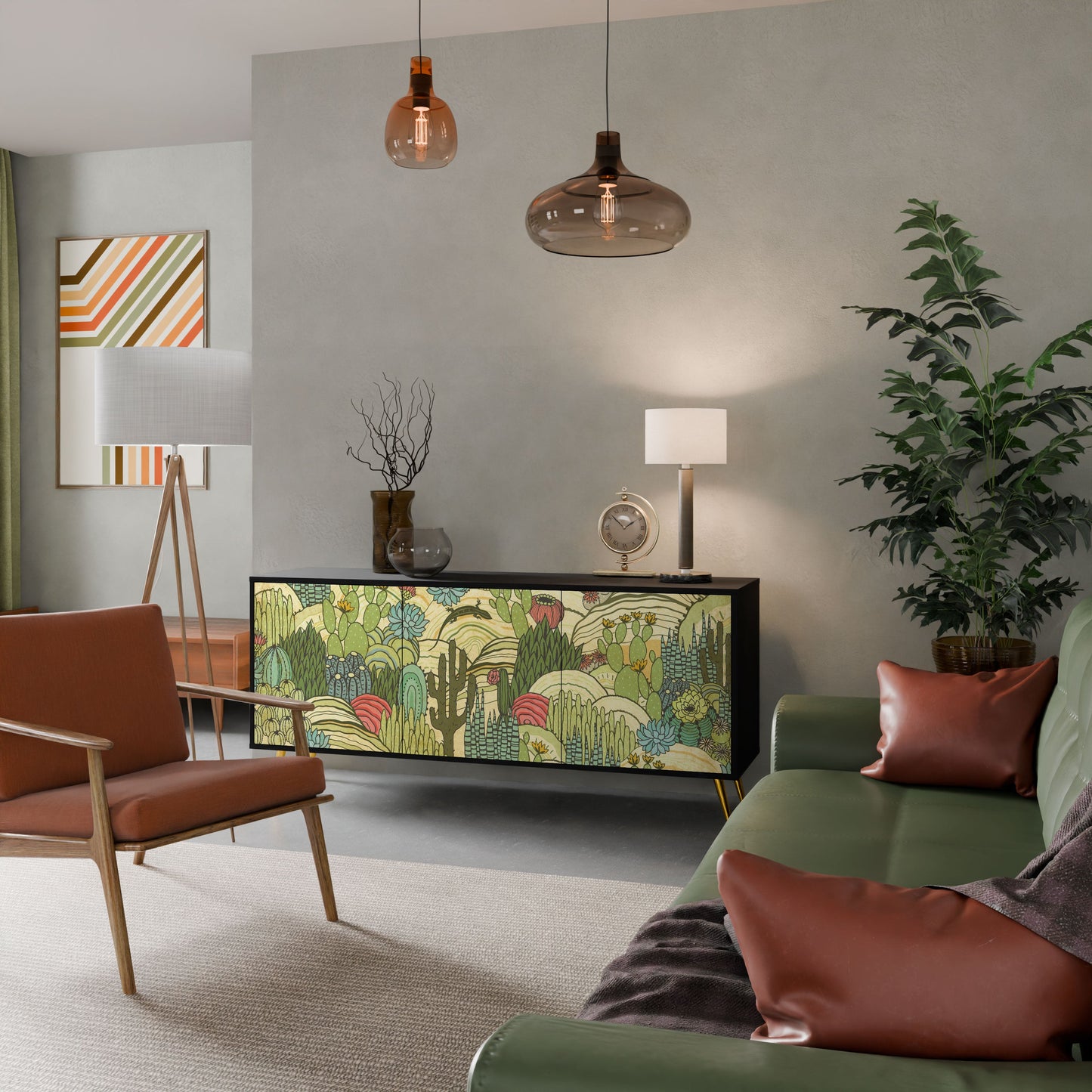 SUCCULENTS KALEIDOSCOPE 3-Door Sideboard in Black Finish