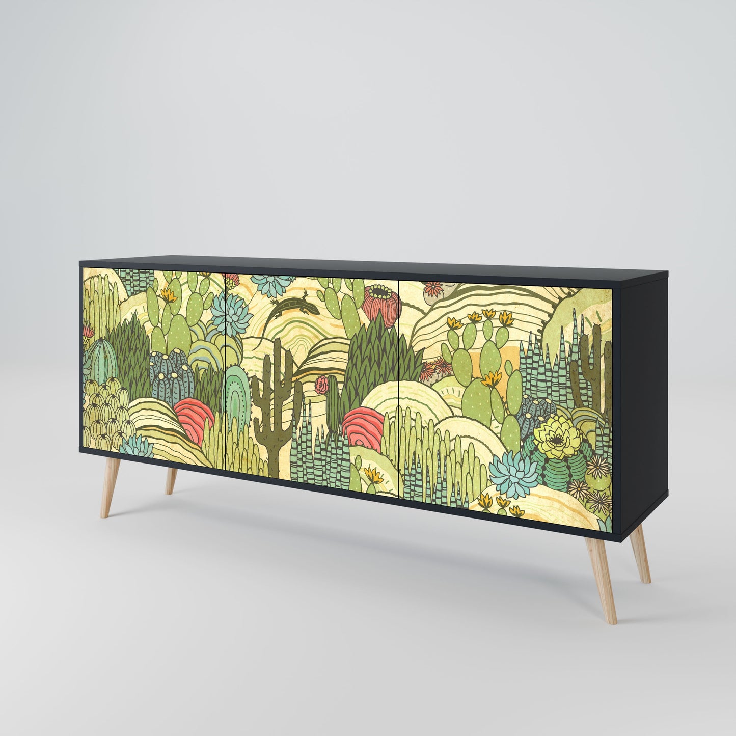 SUCCULENTS KALEIDOSCOPE 3-Door Sideboard in Black Finish