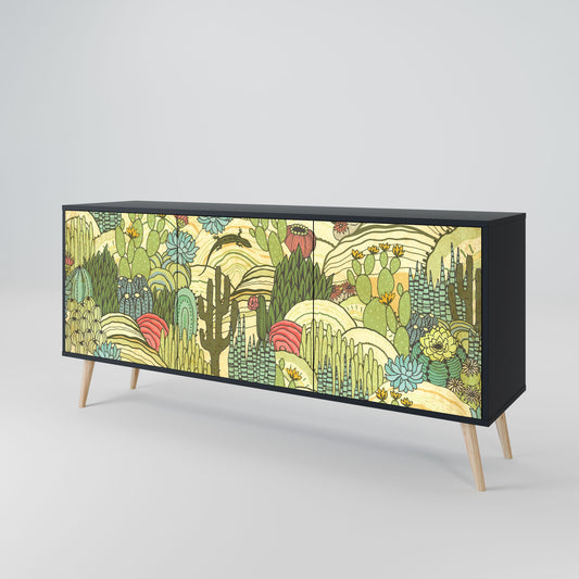 SUCCULENTS KALEIDOSCOPE 3-Door Sideboard in Black Finish