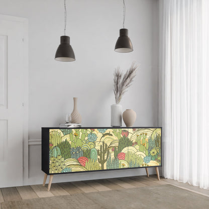 SUCCULENTS KALEIDOSCOPE 3-Door Sideboard in Black Finish