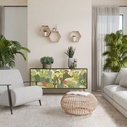 SUCCULENTS KALEIDOSCOPE 3-Door Sideboard in Black Finish