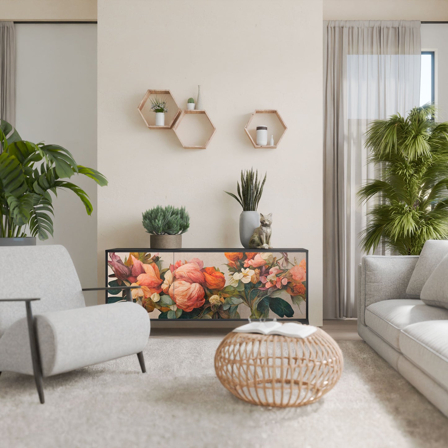 STYLISH BEAUTY 3-Door Sideboard in Black Finish