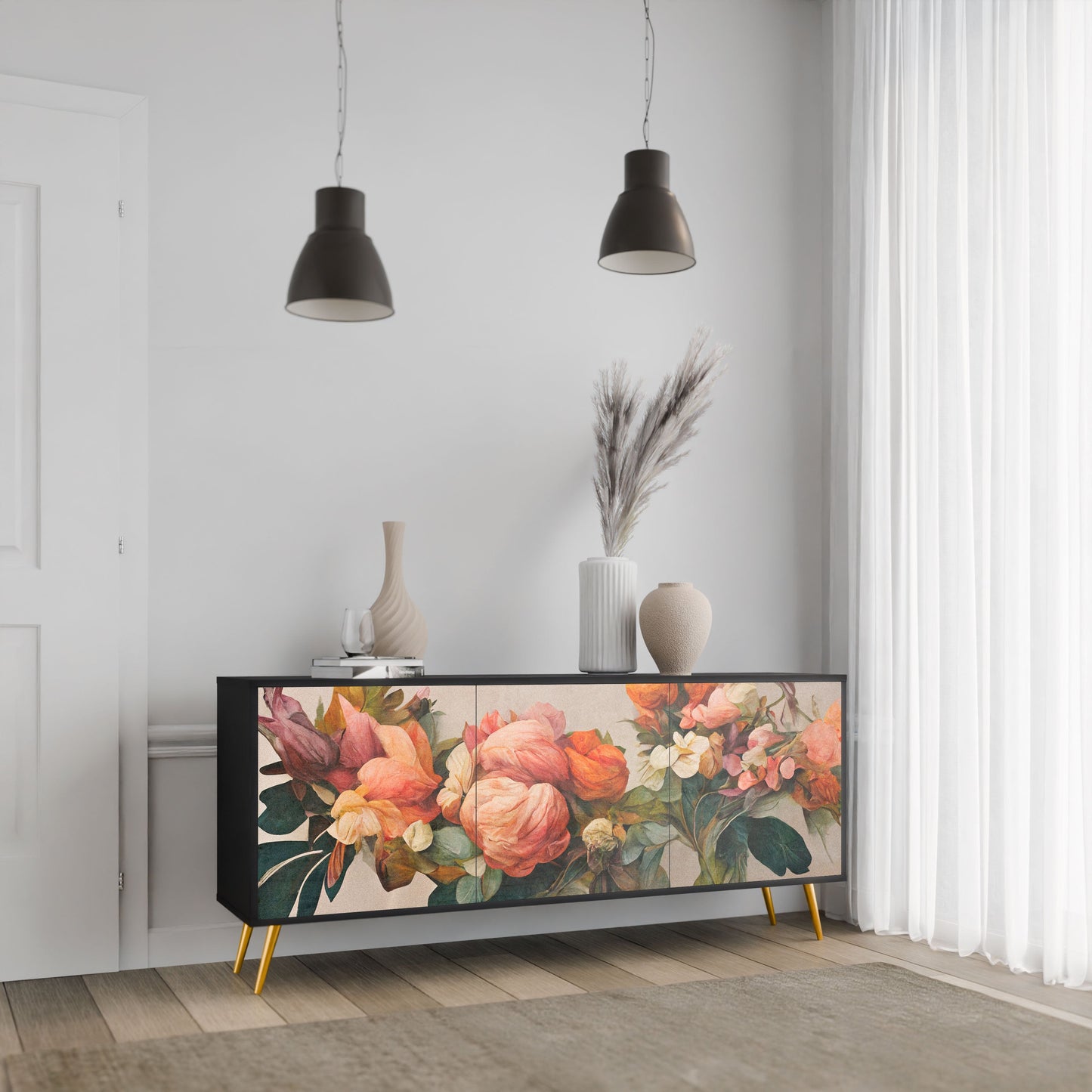 STYLISH BEAUTY 3-Door Sideboard in Black Finish