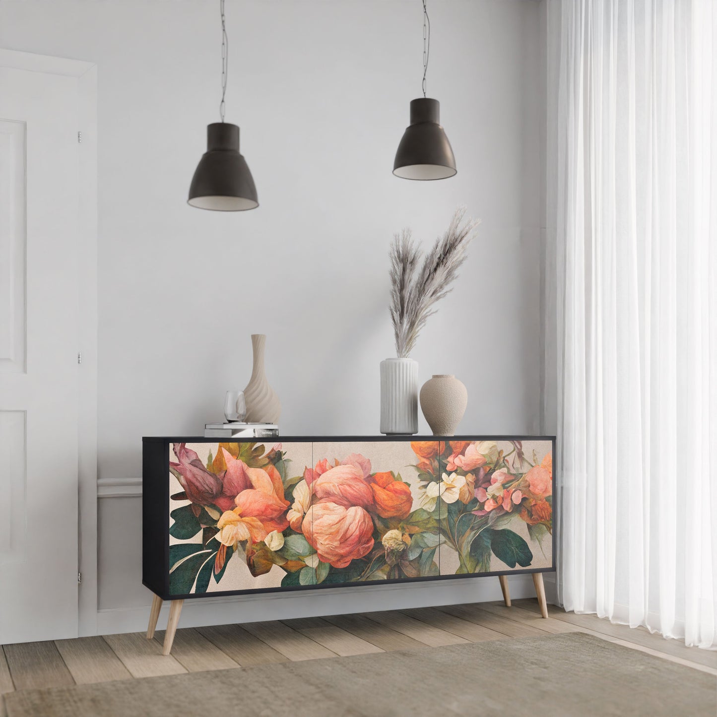 STYLISH BEAUTY 3-Door Sideboard in Black Finish