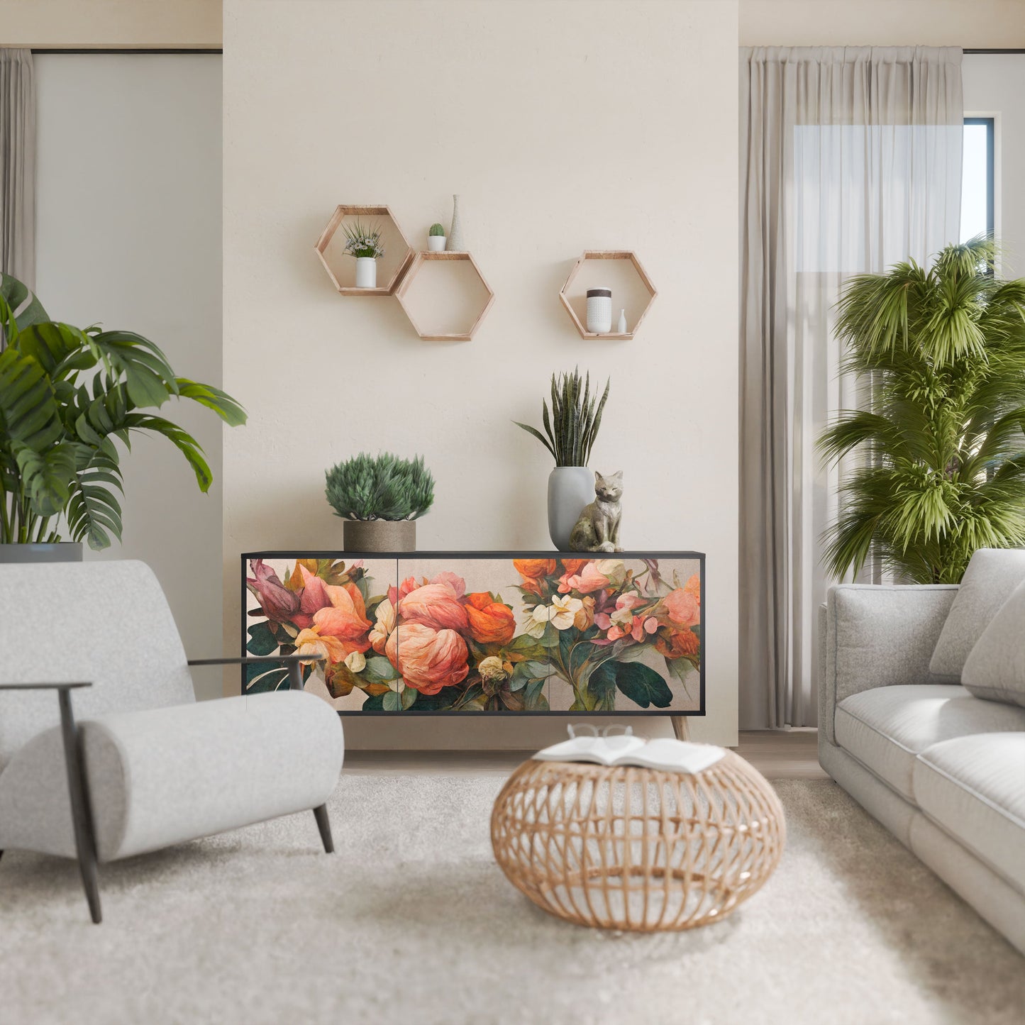 STYLISH BEAUTY 3-Door Sideboard in Black Finish