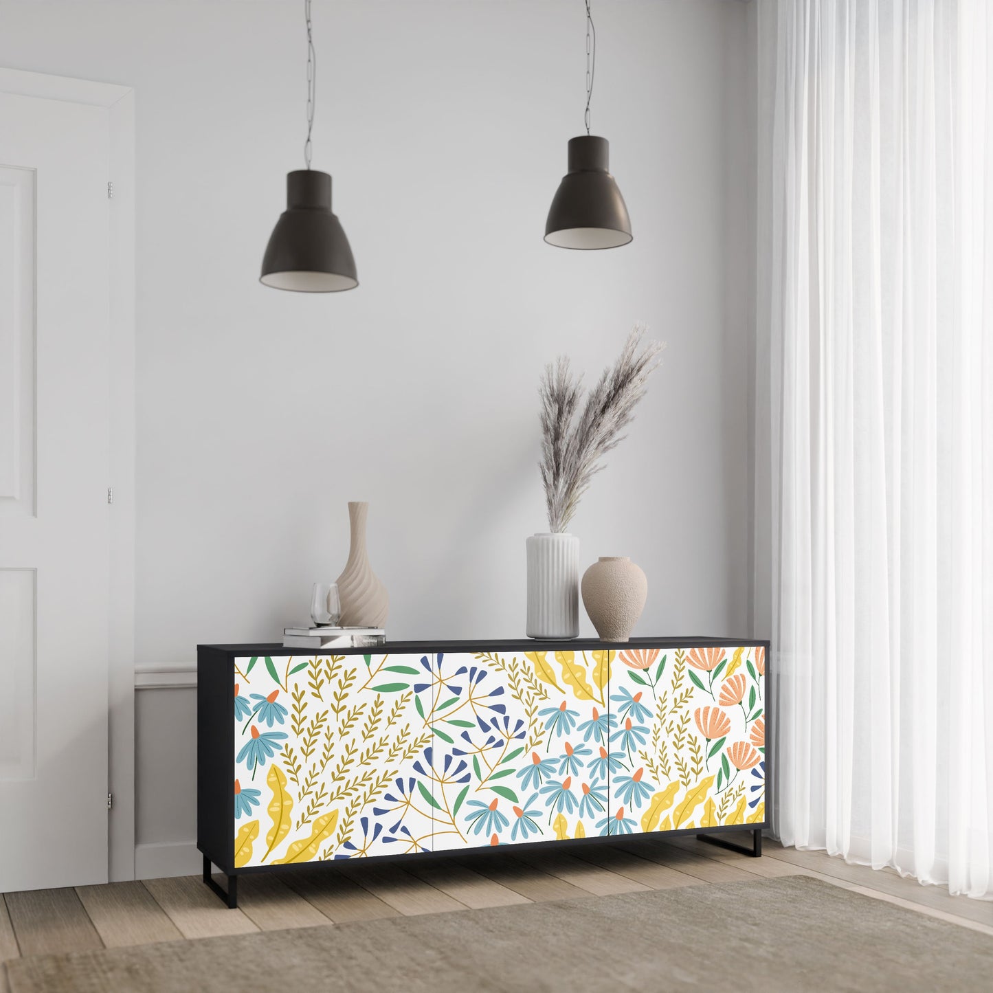 HELLO SPRING 3-Door Sideboard in Black Finish