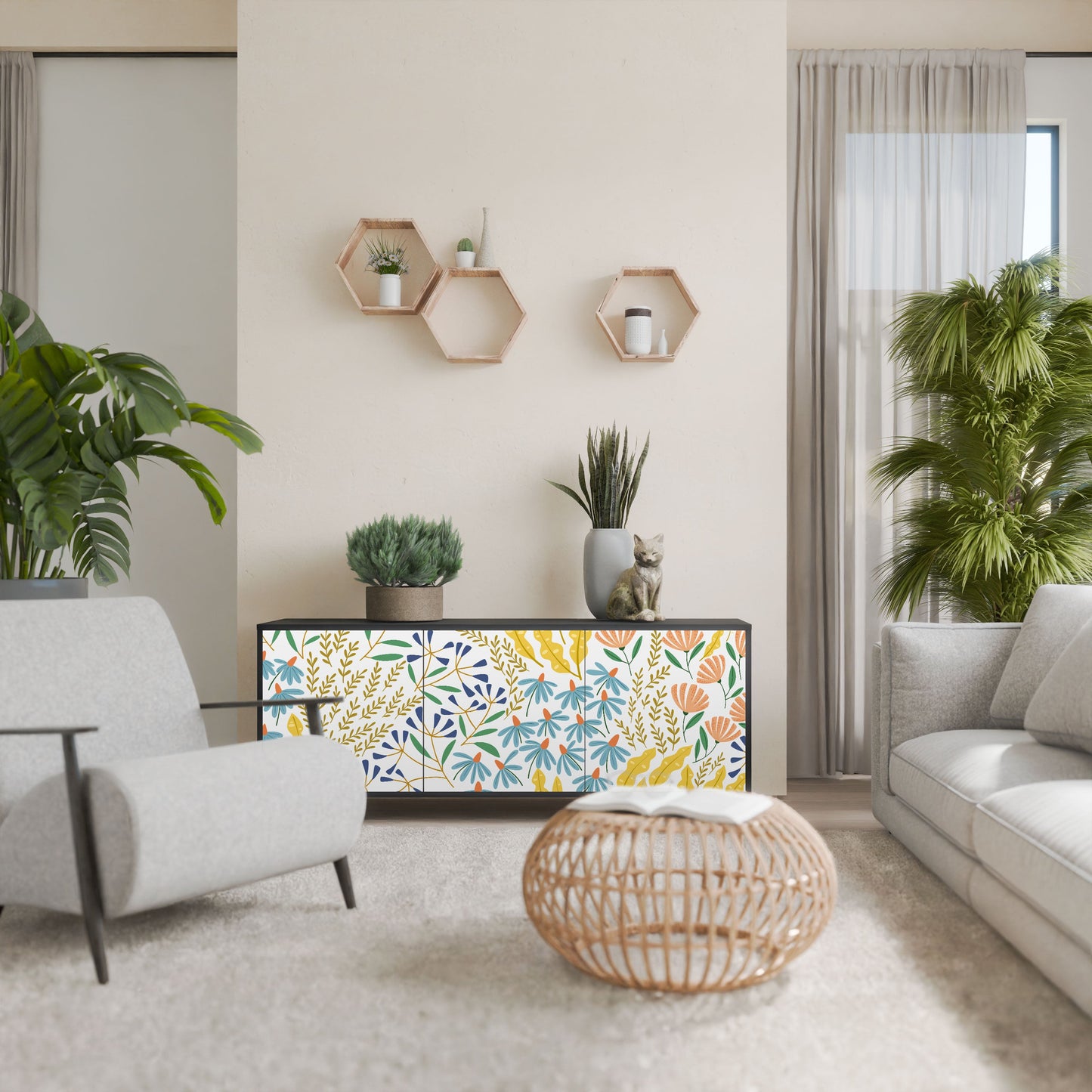 HELLO SPRING 3-Door Sideboard in Black Finish