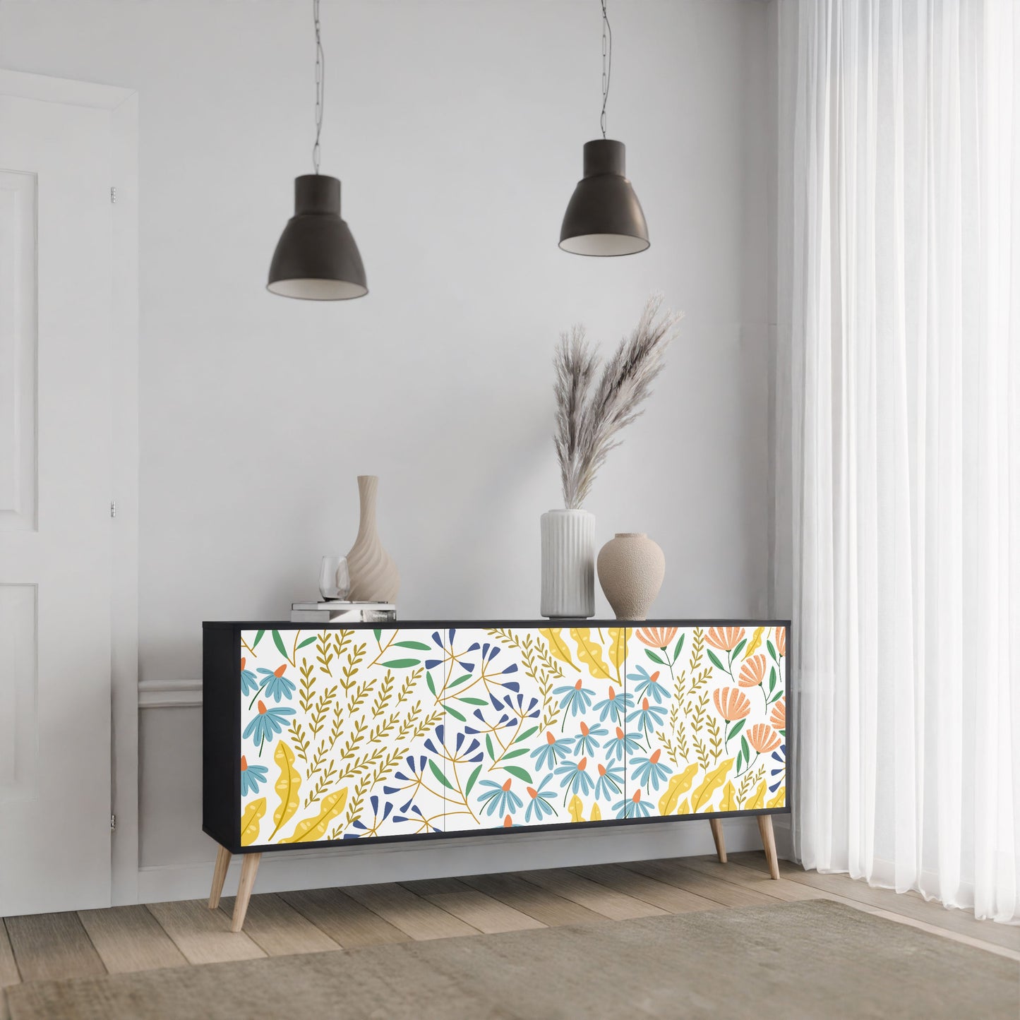 HELLO SPRING 3-Door Sideboard in Black Finish