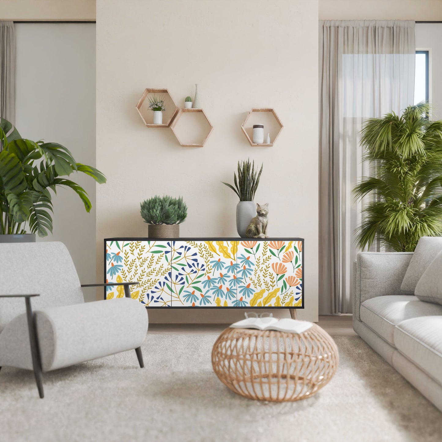 HELLO SPRING 3-Door Sideboard in Black Finish