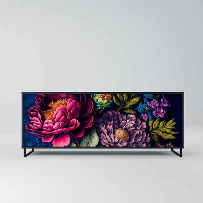 BLOOMING ELEGANCE 3-Door Sideboard in Black Finish