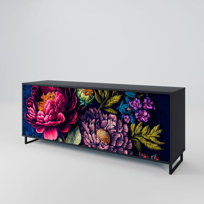 BLOOMING ELEGANCE 3-Door Sideboard in Black Finish