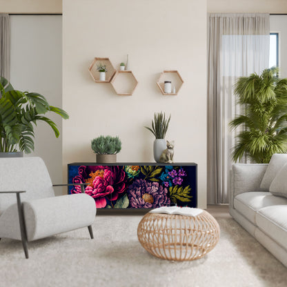 BLOOMING ELEGANCE 3-Door Sideboard in Black Finish