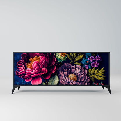 BLOOMING ELEGANCE 3-Door Sideboard in Black Finish