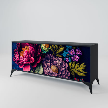 BLOOMING ELEGANCE 3-Door Sideboard in Black Finish