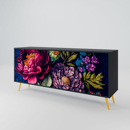 BLOOMING ELEGANCE 3-Door Sideboard in Black Finish