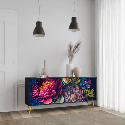 BLOOMING ELEGANCE 3-Door Sideboard in Black Finish