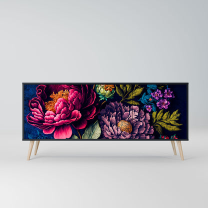 BLOOMING ELEGANCE 3-Door Sideboard in Black Finish