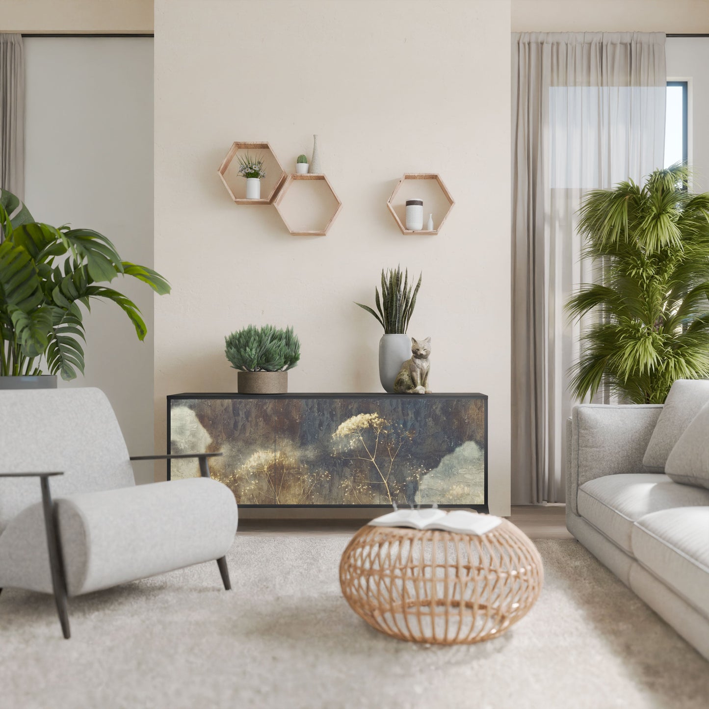 GENTLE POWER 3-Door Sideboard in Black Finish