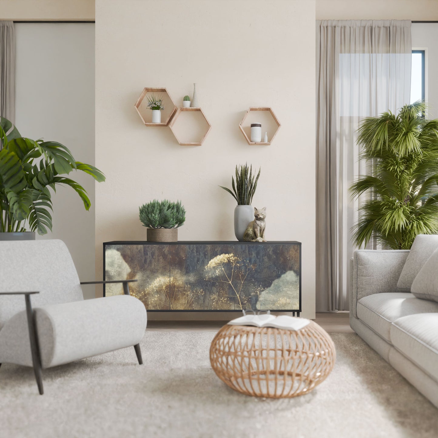 GENTLE POWER 3-Door Sideboard in Black Finish