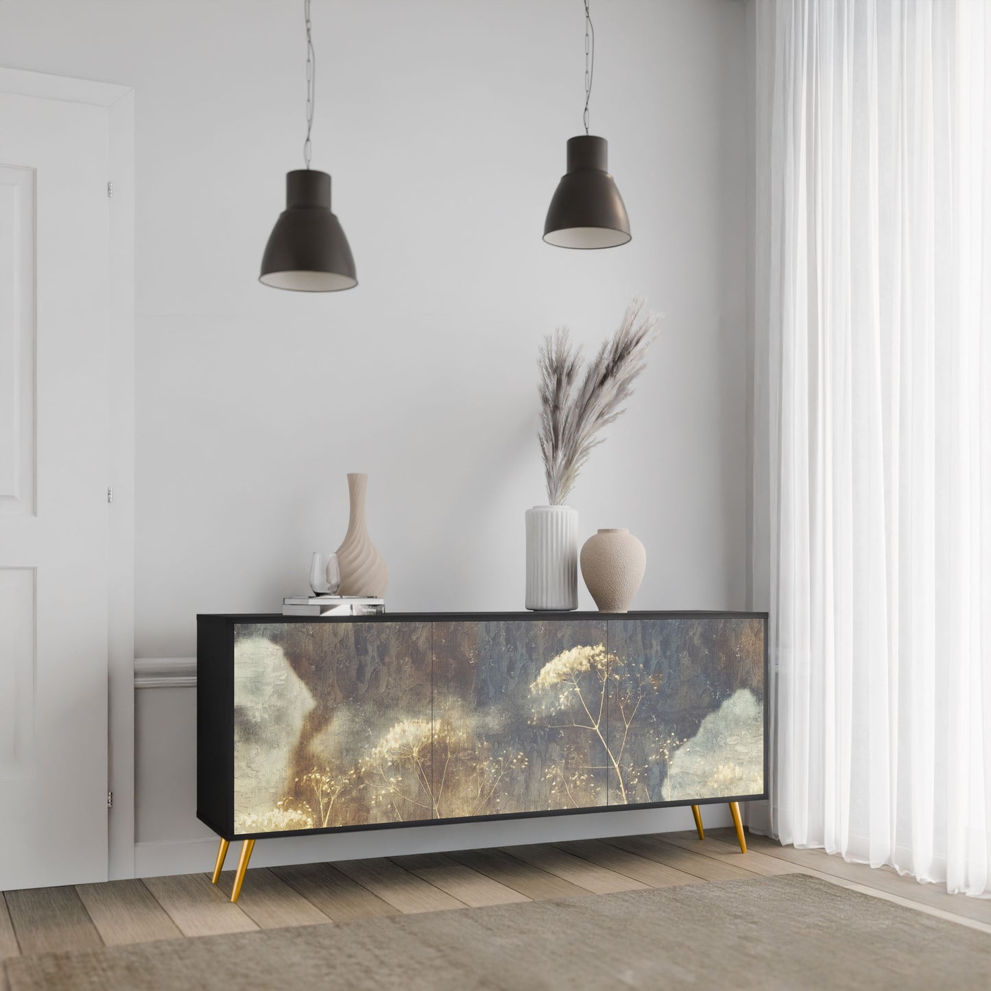 GENTLE POWER 3-Door Sideboard in Black Finish