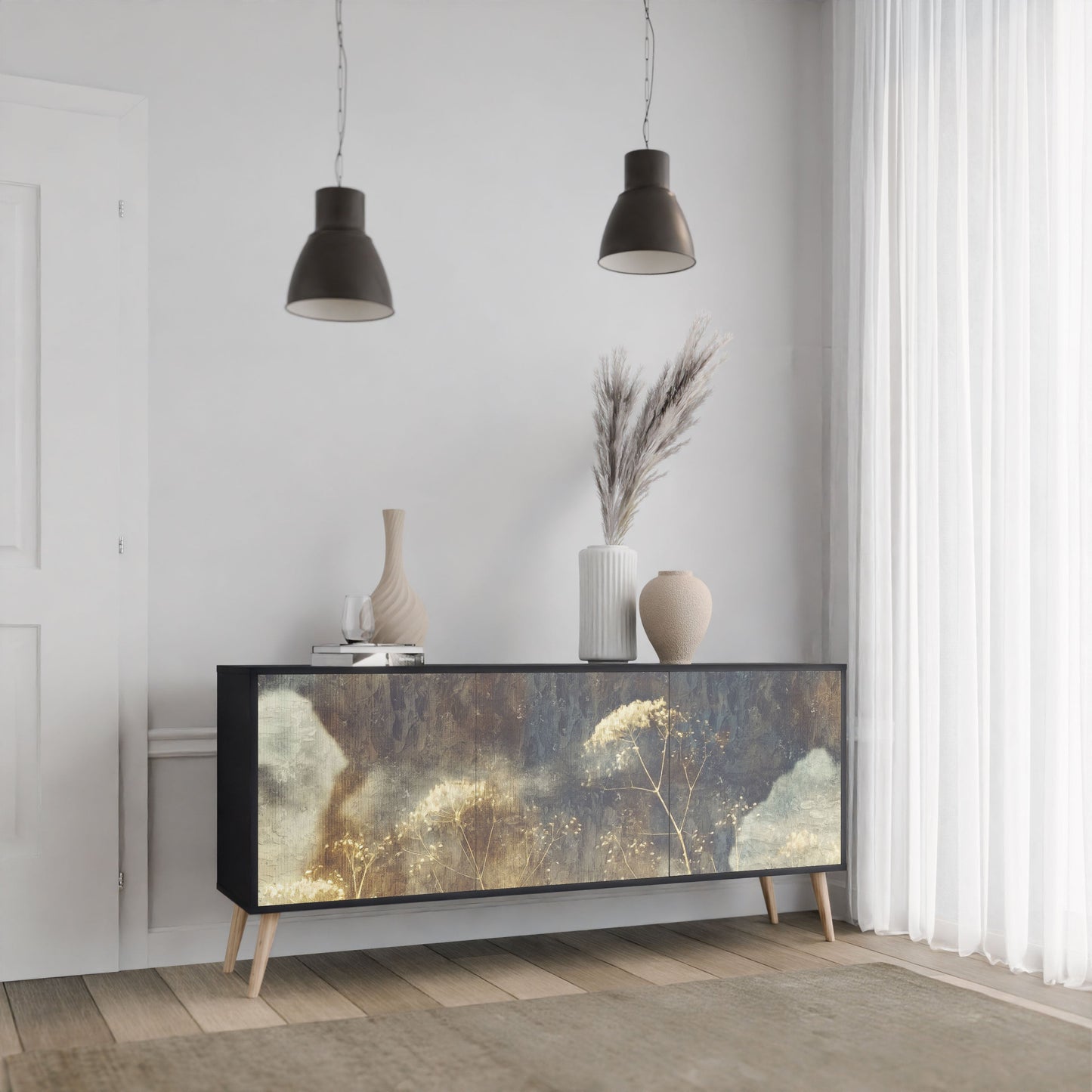 GENTLE POWER 3-Door Sideboard in Black Finish