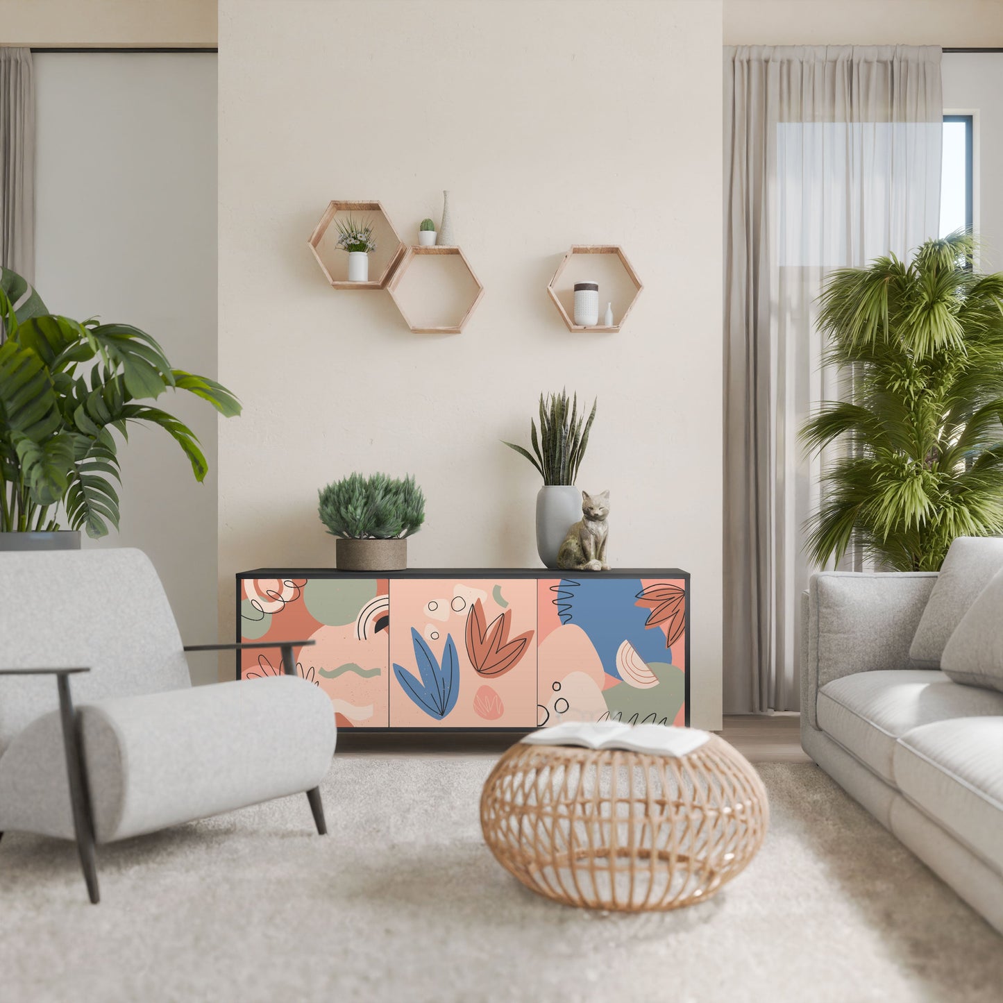 PASTEL DESTINY 3-Door Sideboard in Black Finish