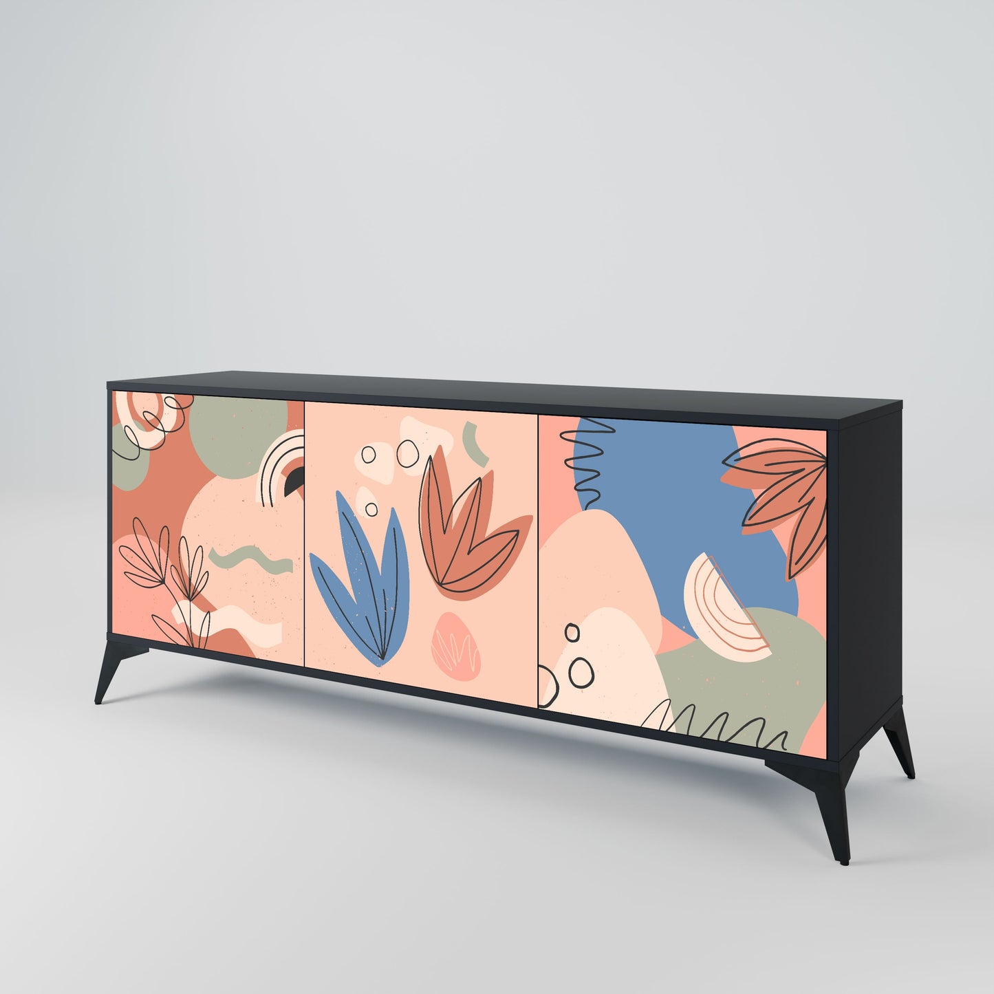 PASTEL DESTINY 3-Door Sideboard in Black Finish