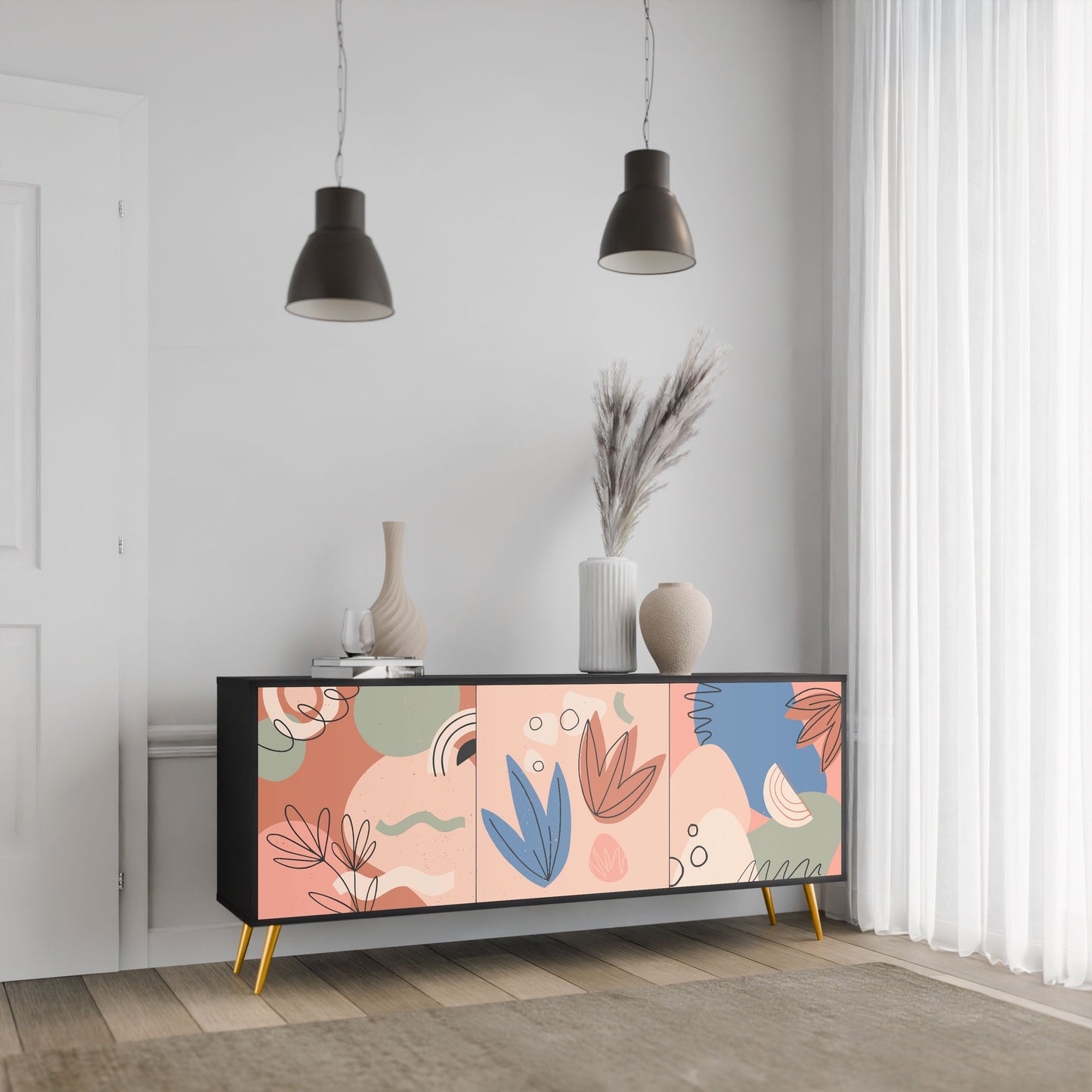 PASTEL DESTINY 3-Door Sideboard in Black Finish