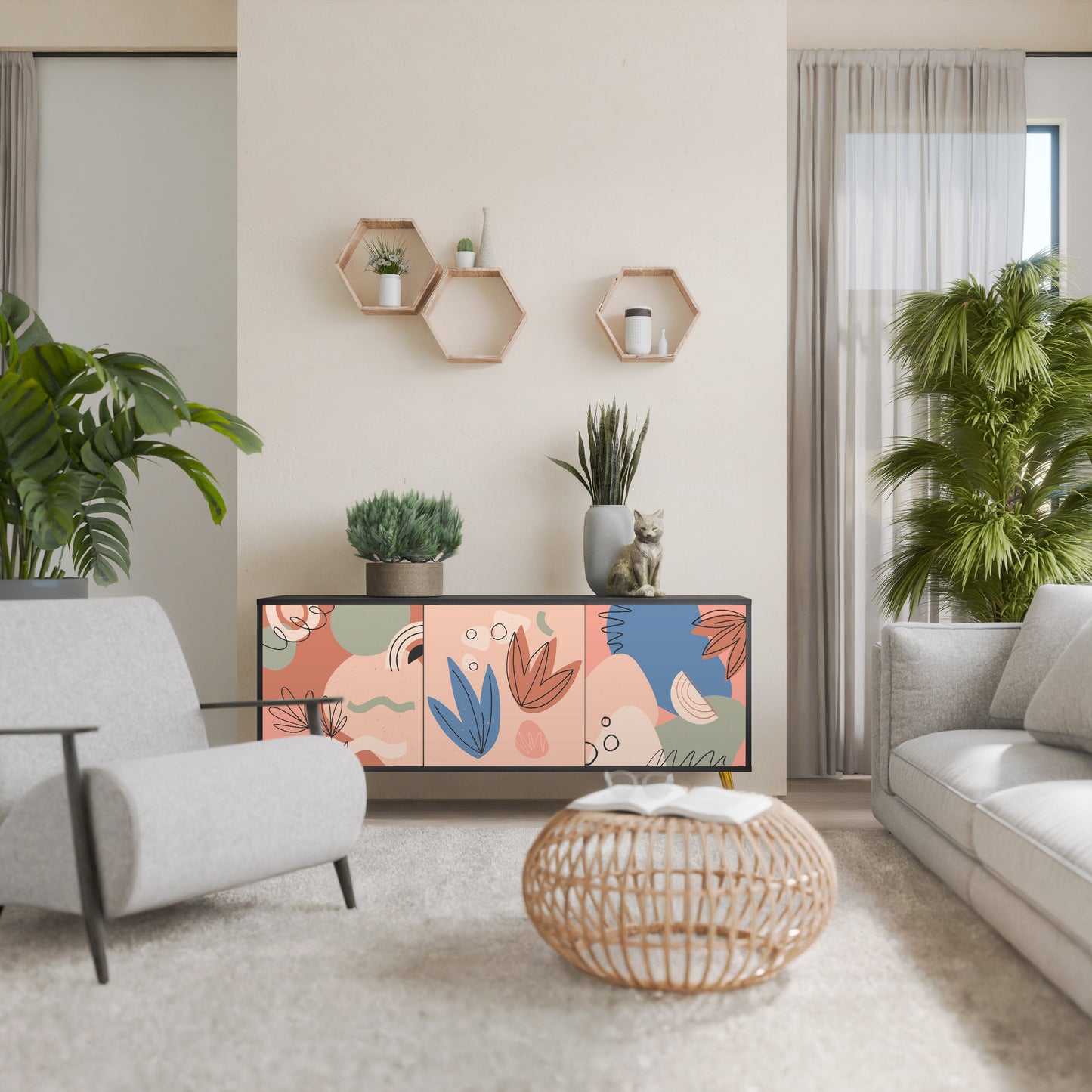 PASTEL DESTINY 3-Door Sideboard in Black Finish