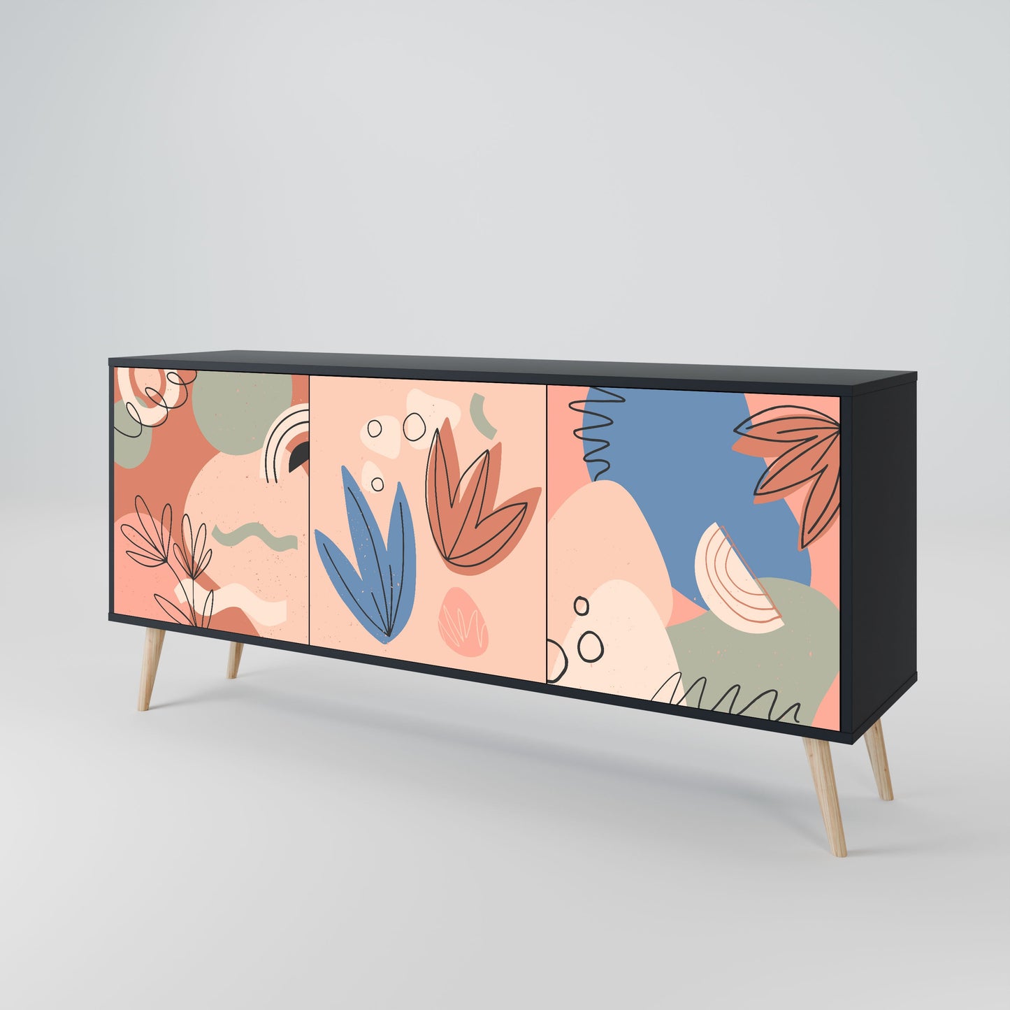 PASTEL DESTINY 3-Door Sideboard in Black Finish