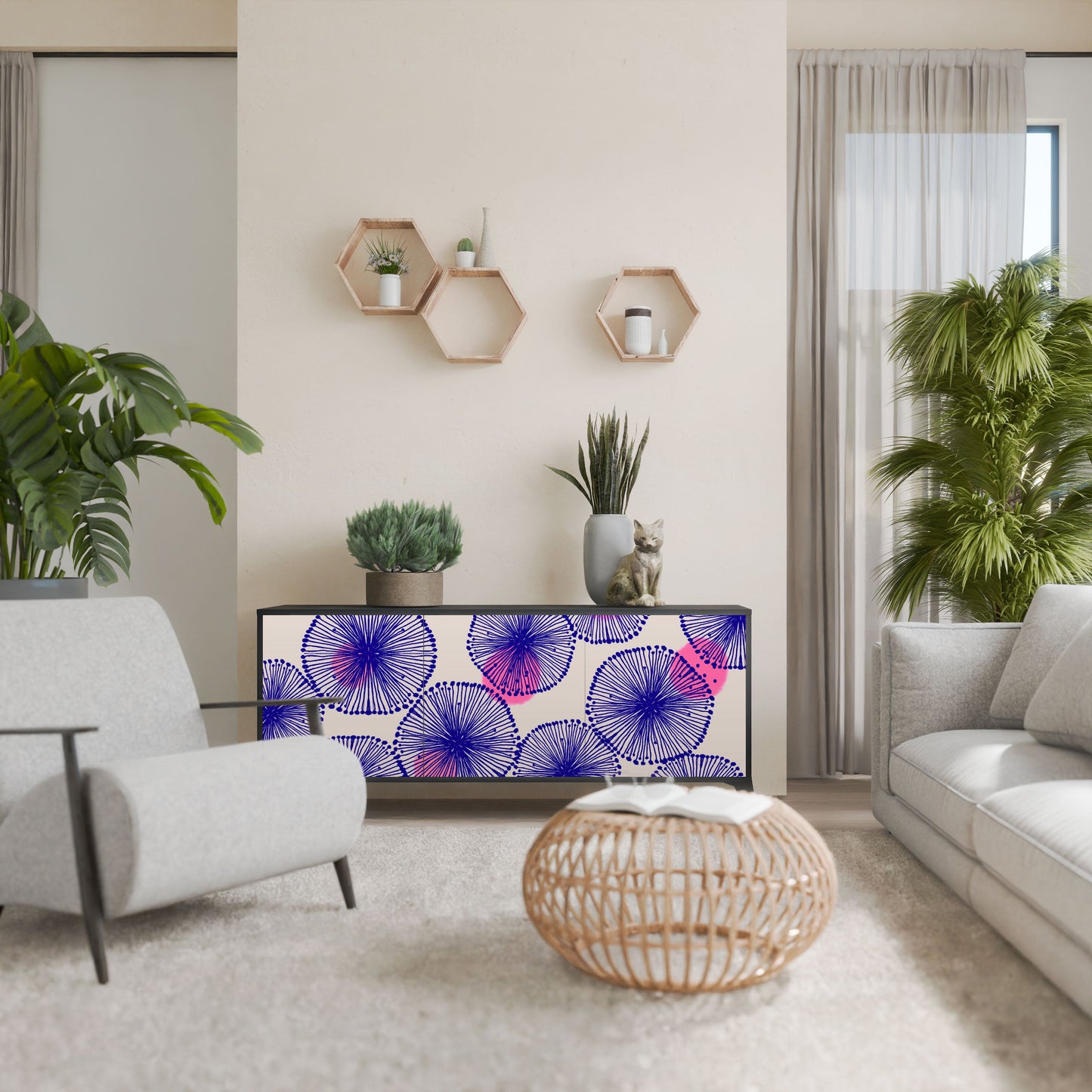 MAGIC NATURE 3-Door Sideboard in Black Finish