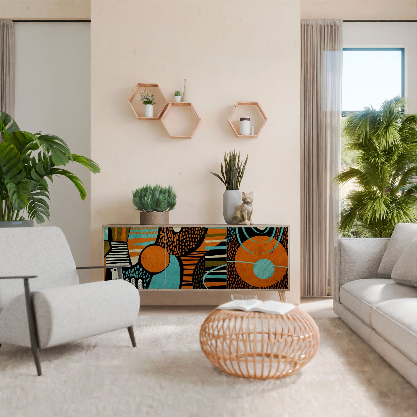 GEODE GLIMMER 3-Door Sideboard in Oak Effect