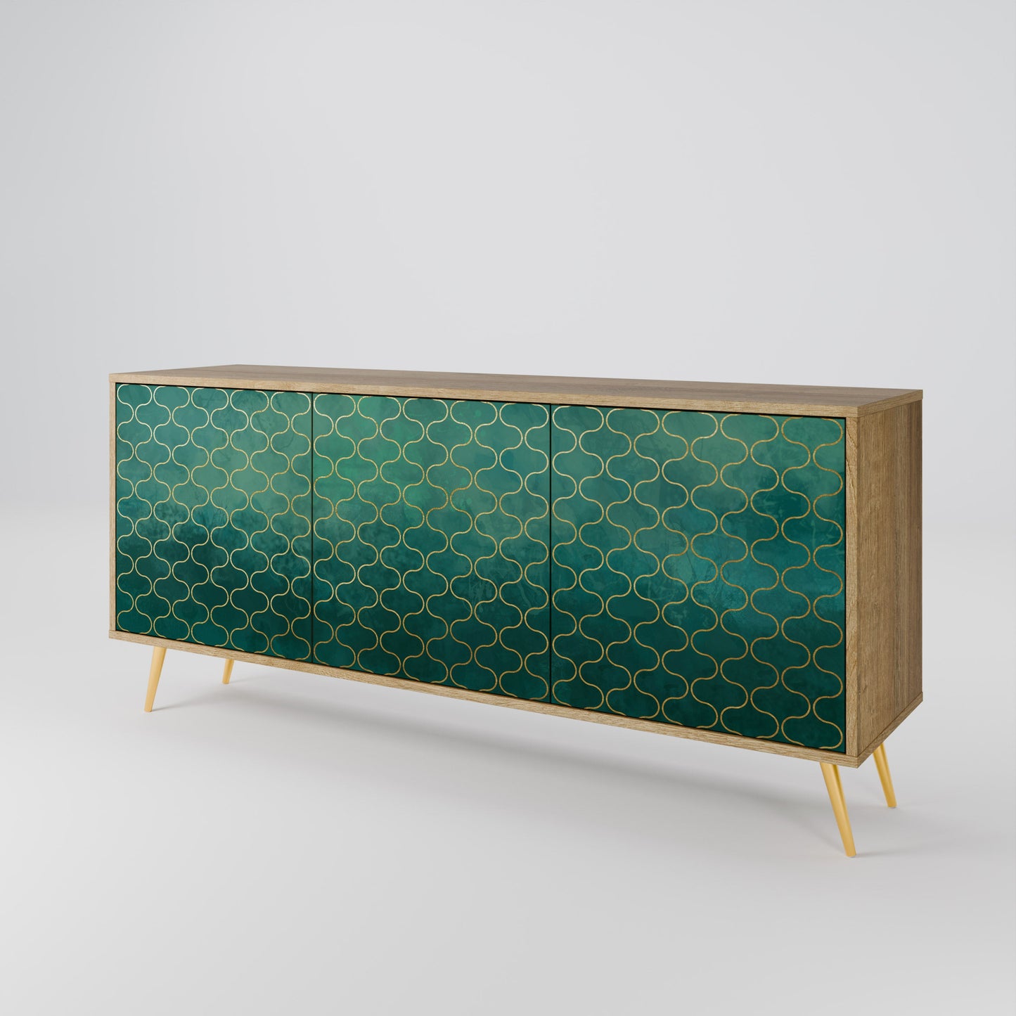 TESSELATED GREENERY 3-Door Sideboard in Oak Effect