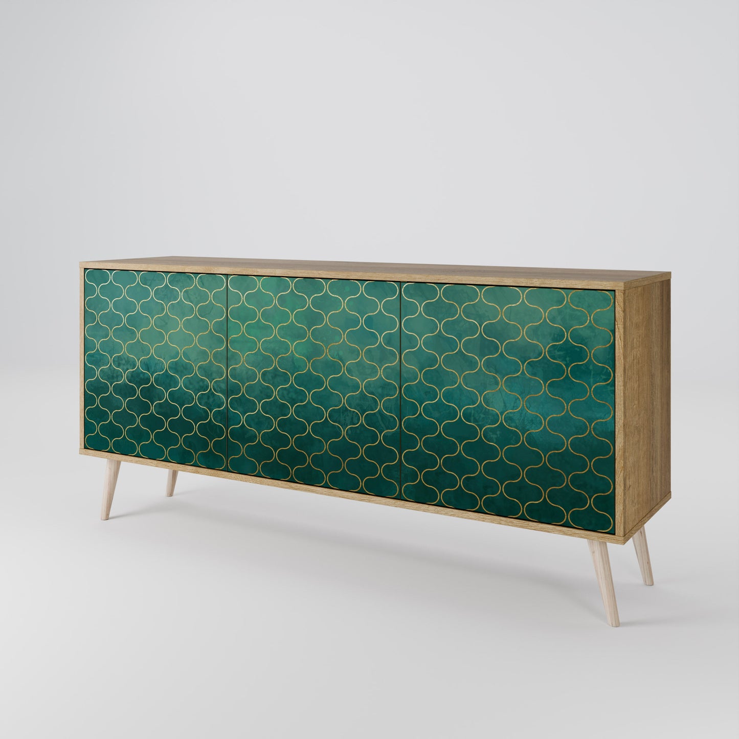 TESSELATED GREENERY 3-Door Sideboard in Oak Effect