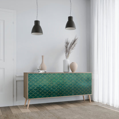 TESSELATED GREENERY 3-Door Sideboard in Oak Effect