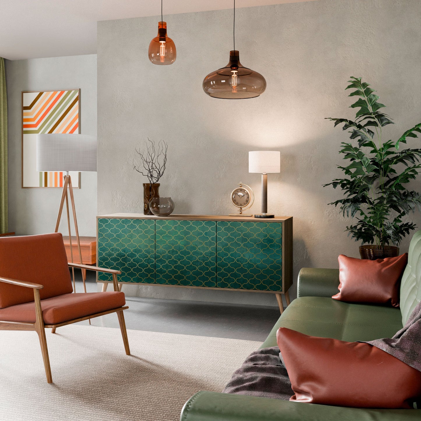 TESSELATED GREENERY 3-Door Sideboard in Oak Effect