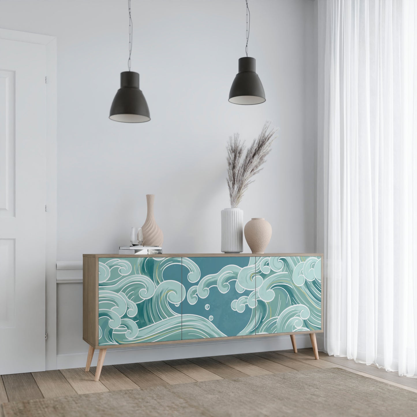 ASIAN SWAY 3-Door Sideboard in Oak Effect