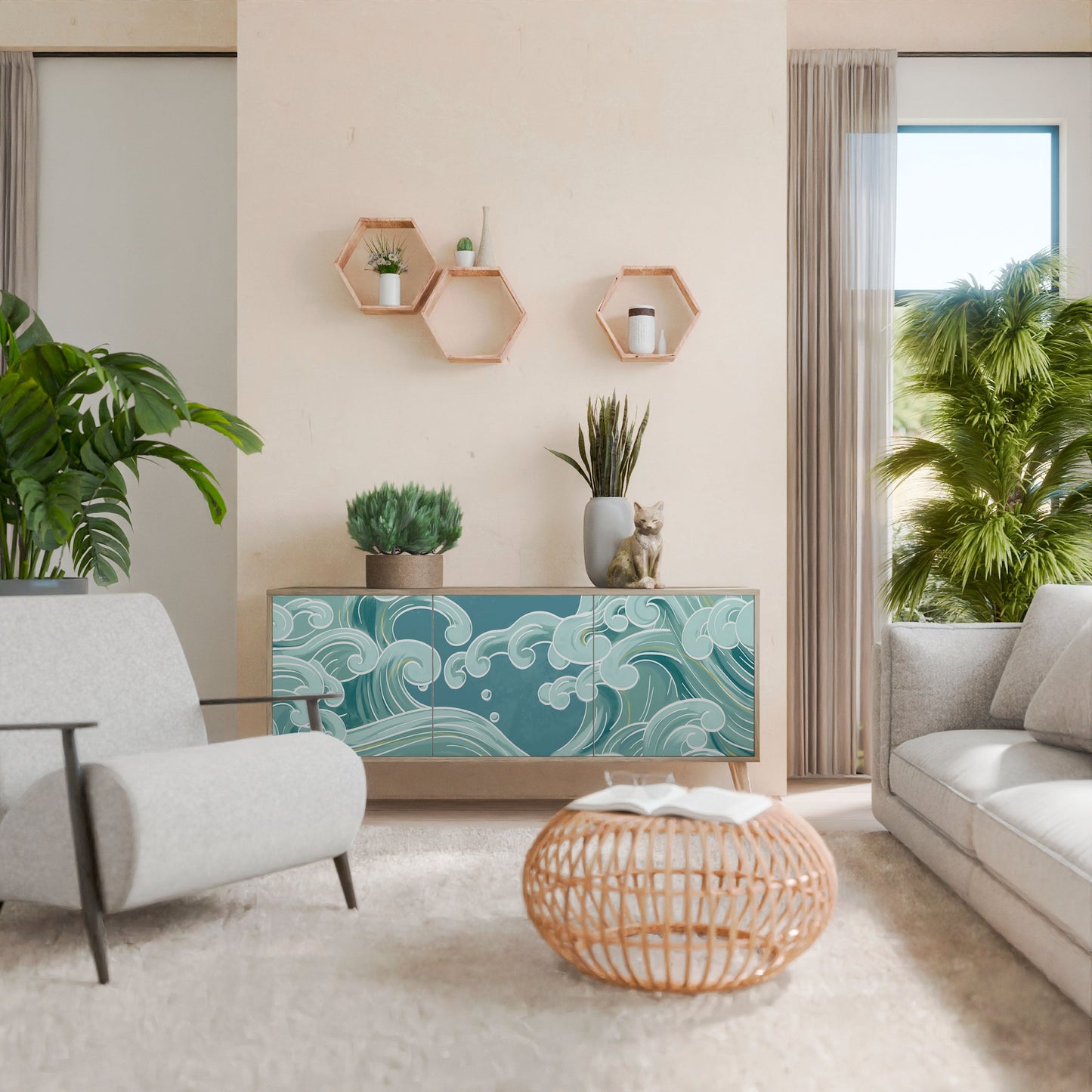 ASIAN SWAY 3-Door Sideboard in Oak Effect