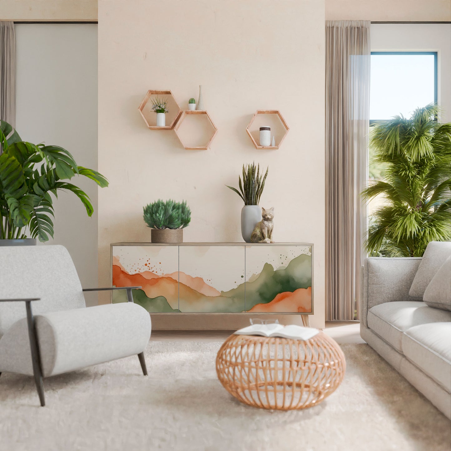 WATERCOLOUR PEAKS 3-Door Sideboard in Oak Effect