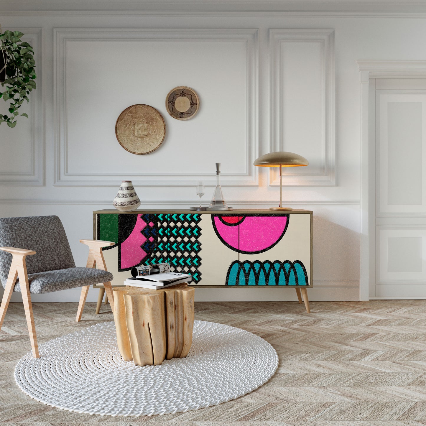 GEOMETRIC RHAPSODY 3-Door Sideboard in Oak Effect