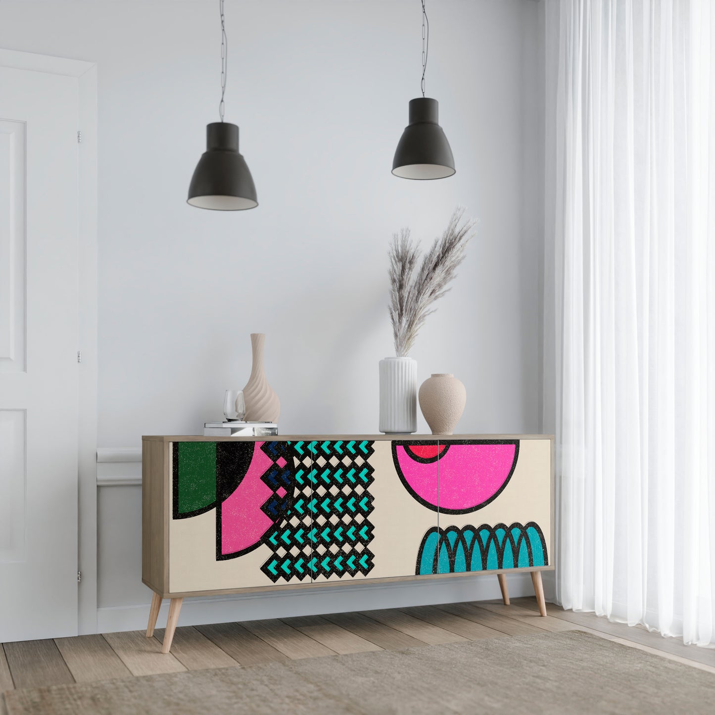 GEOMETRIC RHAPSODY 3-Door Sideboard in Oak Effect