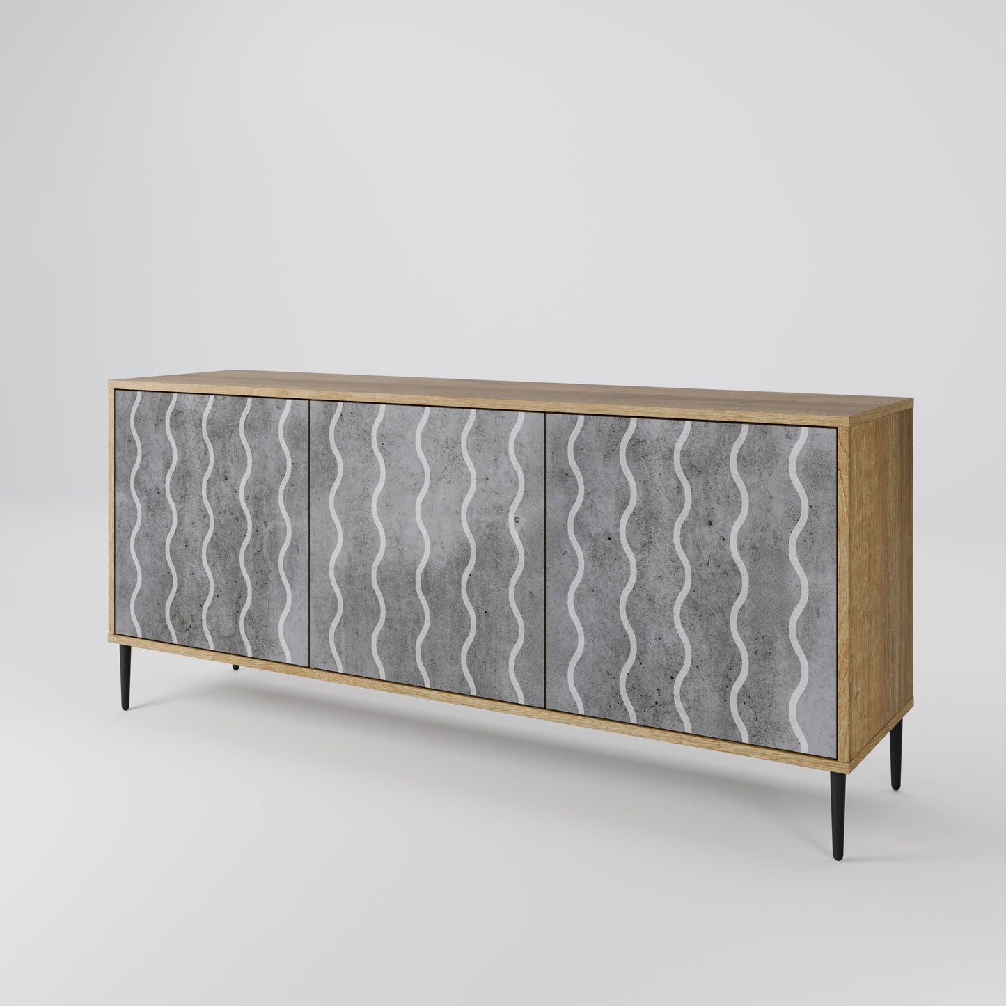 WAVES OF CONCRETE 3-Door Sideboard in Oak Effect