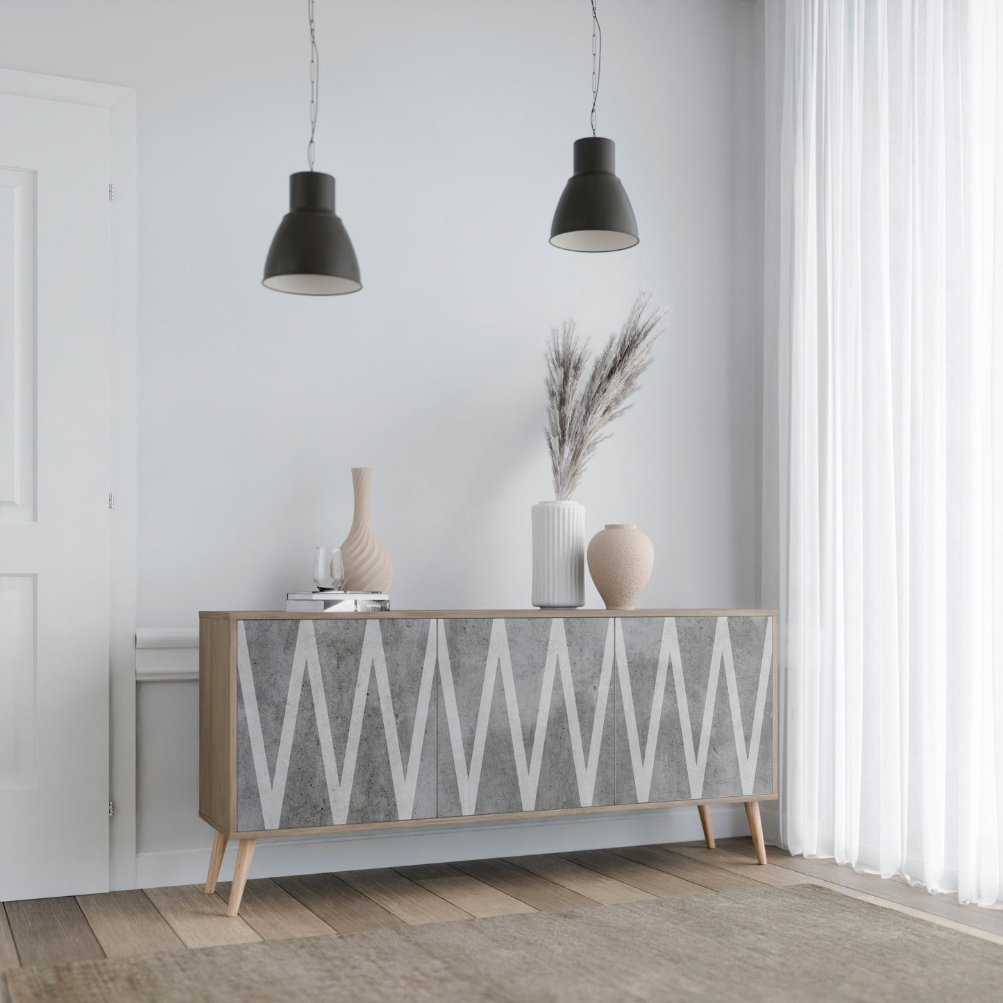WAVES OF CONCRETE 3-Door Sideboard in Oak Effect
