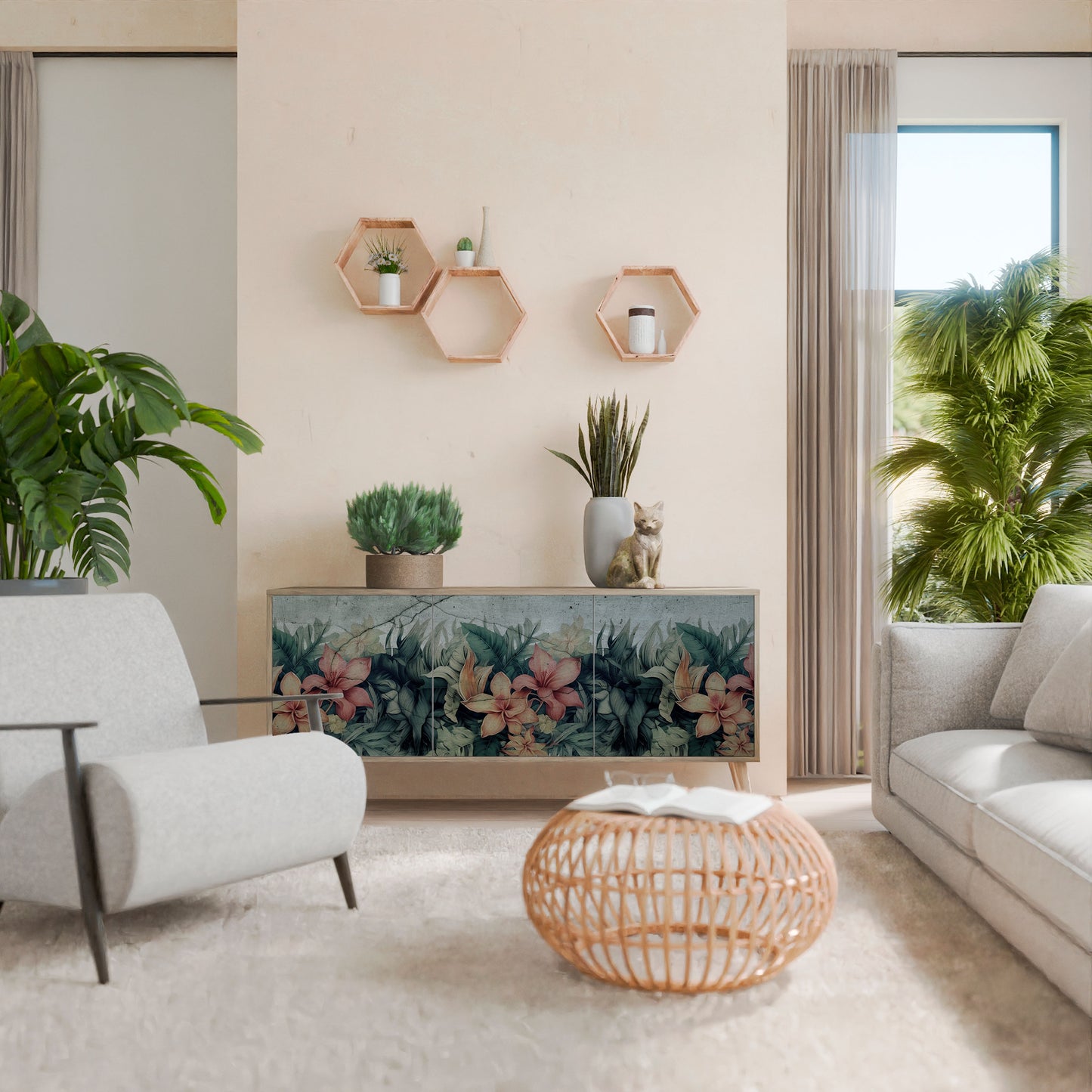 HEAVENLY BLOOM 3-Door Sideboard in Oak Effect