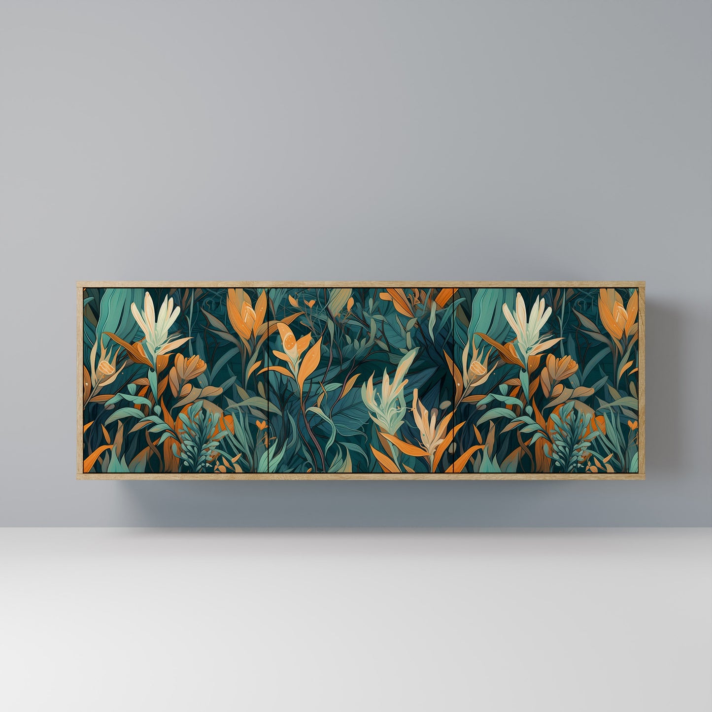 FLORAL SERENITY 3-Door Sideboard in Oak Effect