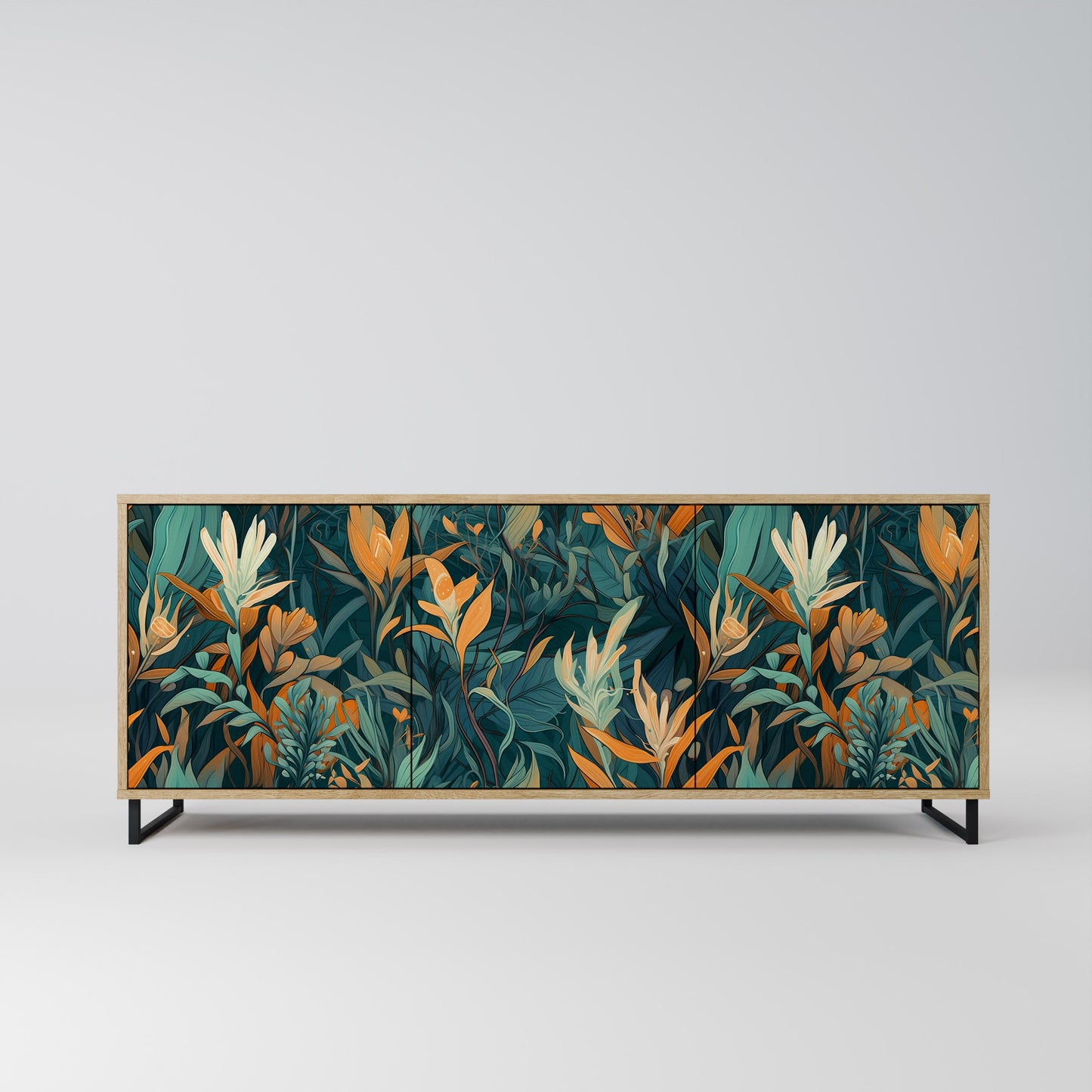 FLORAL SERENITY 3-Door Sideboard in Oak Effect