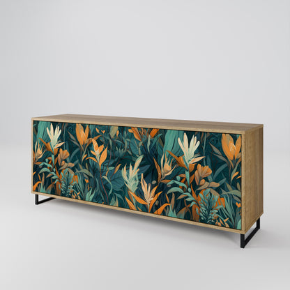 FLORAL SERENITY 3-Door Sideboard in Oak Effect
