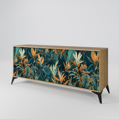 FLORAL SERENITY 3-Door Sideboard in Oak Effect