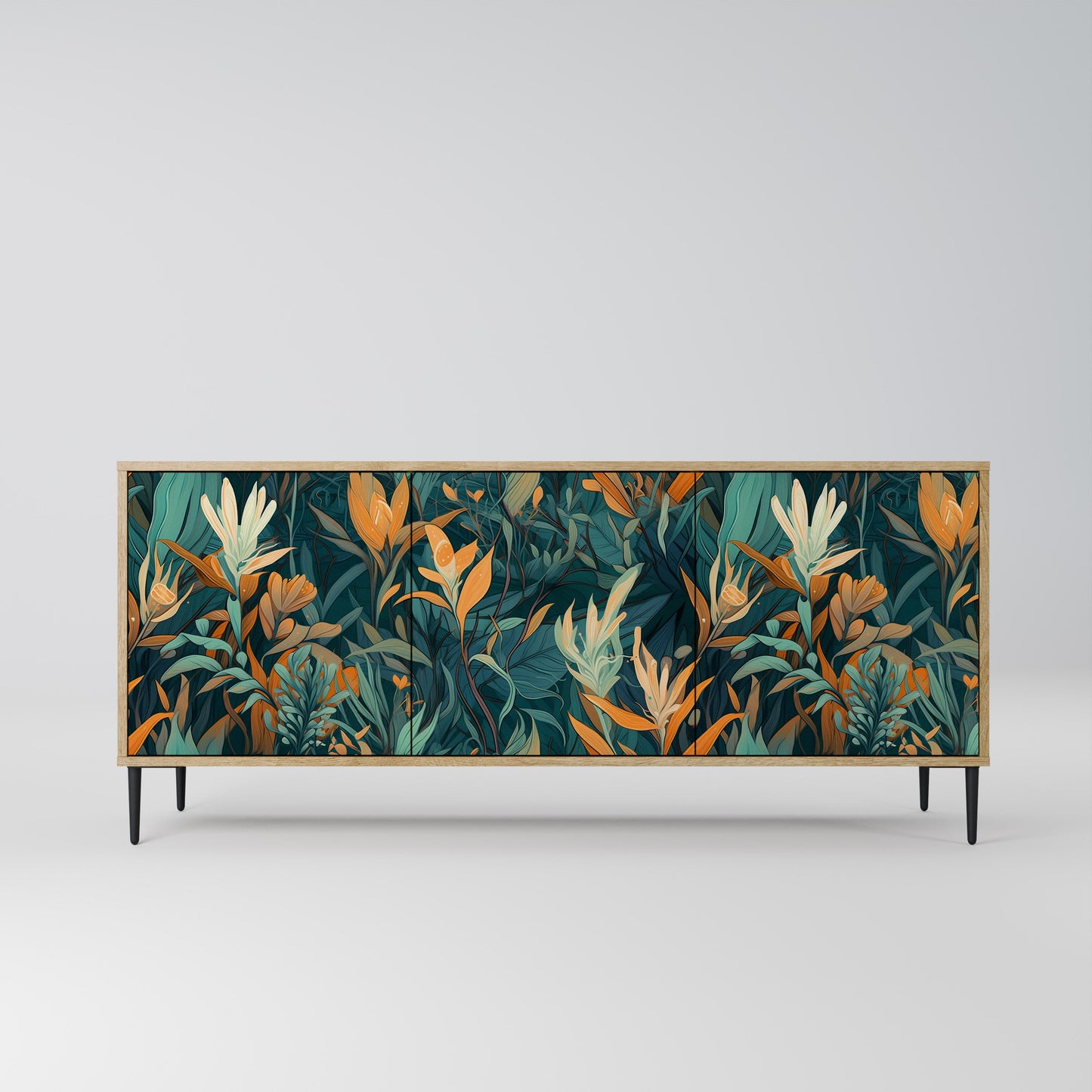 FLORAL SERENITY 3-Door Sideboard in Oak Effect